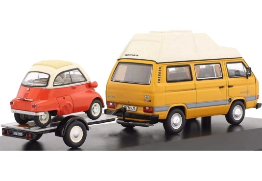 1/43 VOLKSWAGEN T3 Westfalia Joker + Remorque + BMW Isetta VOLKSWAGEN