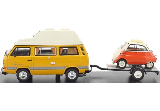 1/43 VOLKSWAGEN T3 Westfalia Joker + Remorque + BMW Isetta VOLKSWAGEN