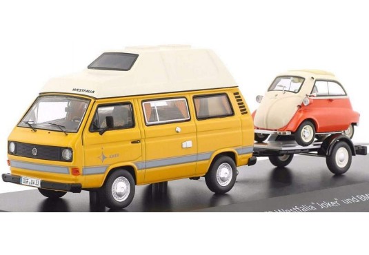 1/43 VOLKSWAGEN T3 Westfalia Joker + Remorque + BMW Isetta VOLKSWAGEN