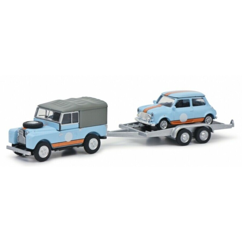 1/87 LAND ROVER 88 + Mini Cooper + Remorque LAND ROVER