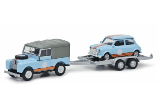 1/87 LAND ROVER 88 + Mini Cooper + Remorque LAND ROVER