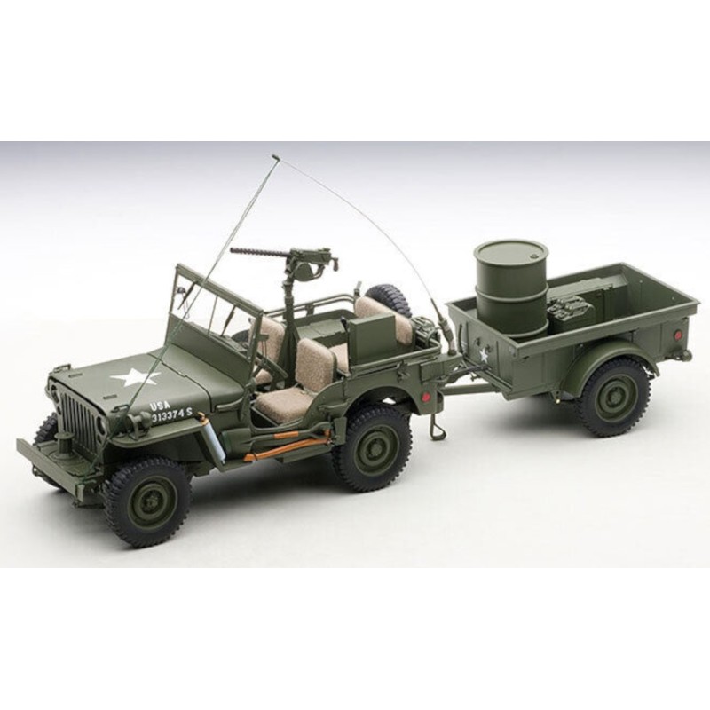 1/18 JEEP Willys + Remorque + Accessoires