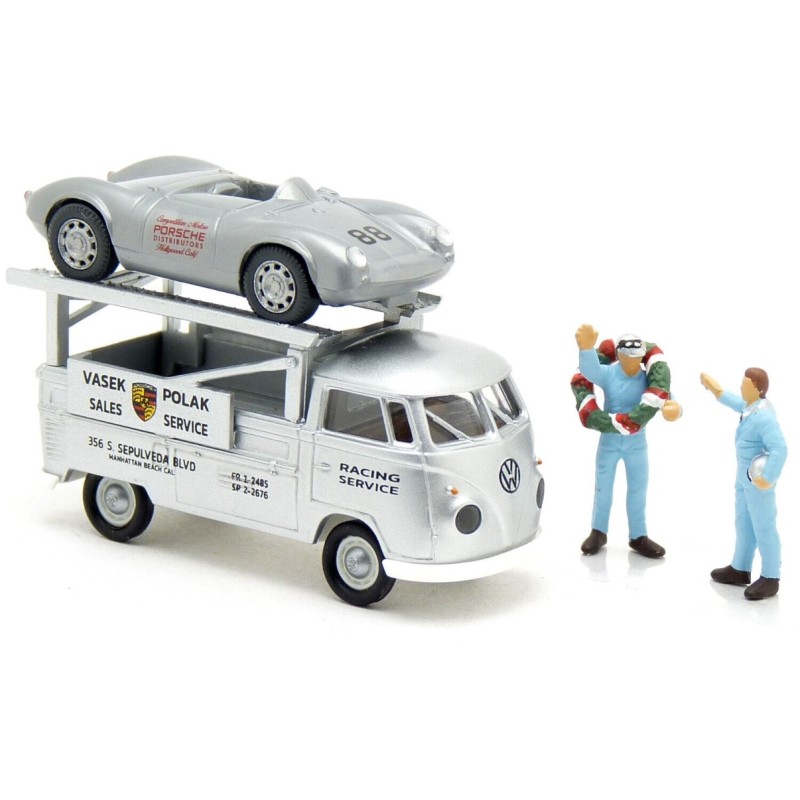 1/87 VOLKSWAGEN T1b Transporteur + Porsche 550 Spyder + 2 Pilotes