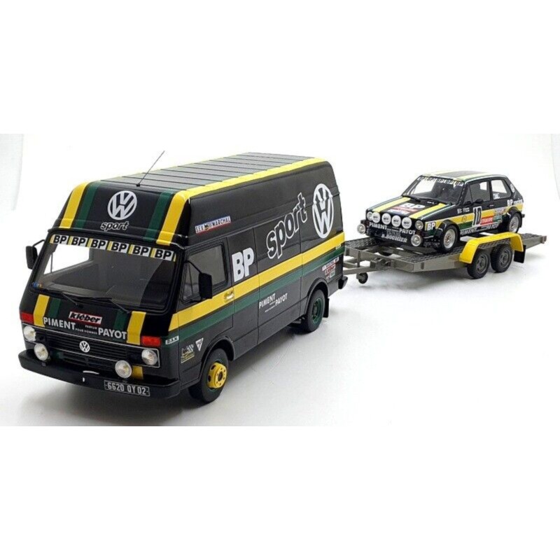 1/18 VOLKSWAGEN LT35 + VW Golf GTI MKI N°10 Tour de France Auto 1981 + Remorque